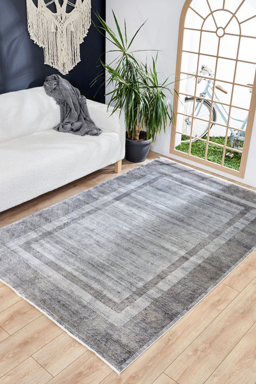 Bamboo Area Rug – Machine Made Grey Frame Rug for Living Room & Kitchen Floors