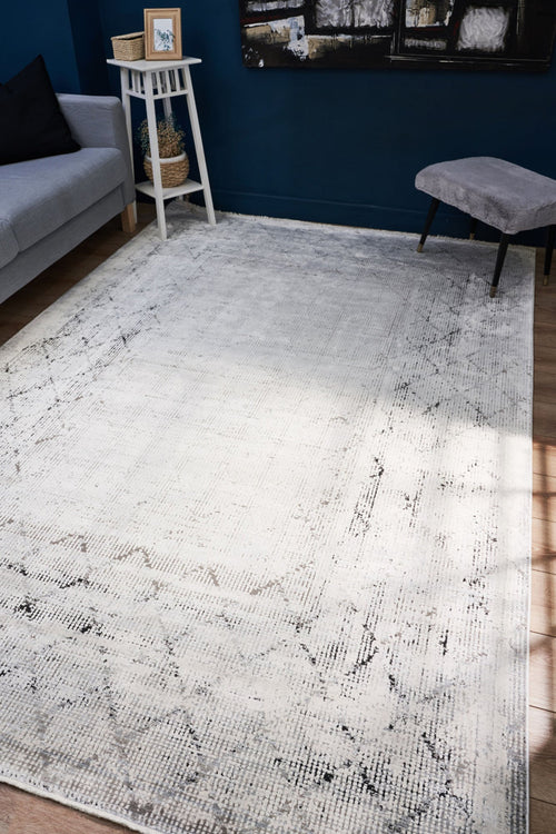 Cream Bamboo Area Rug – Machine Made Washable Anti Slip Floor Carpet for Living Room