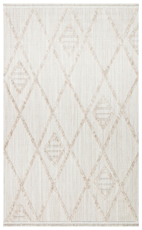 Scandinavian Area Rug - Beige Geometric Machine Made Rug | Dustproof, Soft Textured