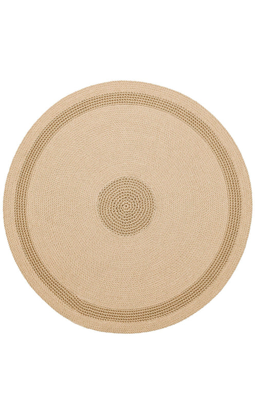Round Jute Rug – Beige Geometric Knitted Jute Carpet with Soft Texture