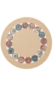 Round Jute Rug - Beige Geometric Pattern Knitted Jute Carpet, Soft Texture