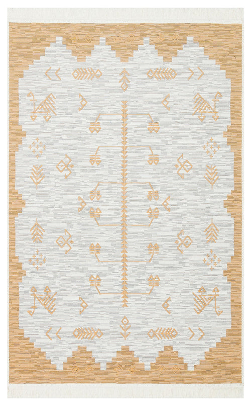 Yellow Geometric Kilim - Cotton Kilim Rug | Washable Double Sided Woven Rug