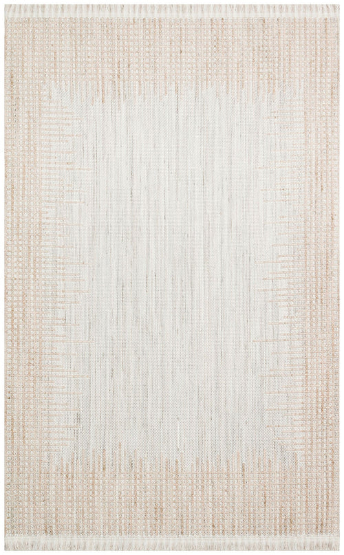 Beige Striped Area Rug – Machine Made Rug with Antislip Floor Mat, Flatweave
