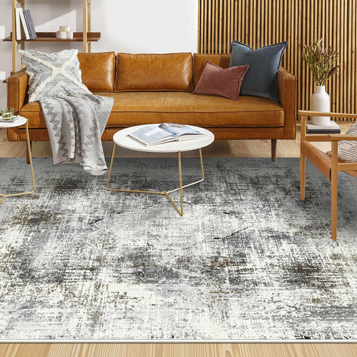 Modern Viscose Area Rug - Beige Machine Made Rug with 7mm Pile Height & Anti Slip