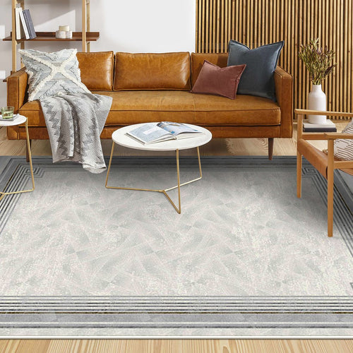 Viscose Area Rug - Grey Frame Machine Made Rug with 7mm Pile Height