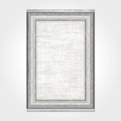 Grey Viscose Area Rug – Machine Made Rug with Frame Pattern, 7mm Pile Height