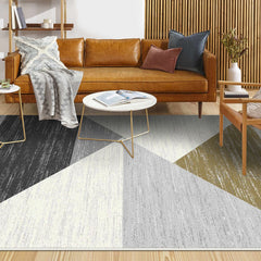 Grey Geometric Area Rug – Machine Made Viscose & Acrylic Yarn Carpet with 7mm Pile Height