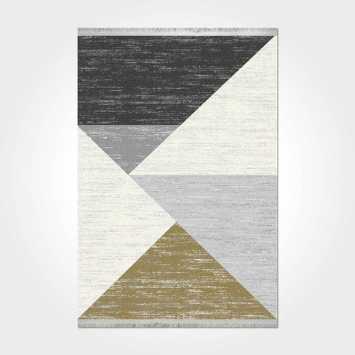 Grey Geometric Area Rug – Machine Made Viscose & Acrylic Yarn Carpet with 7mm Pile Height