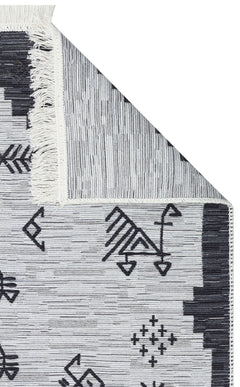 Cotton Kilim Rug - Grey Classic Woven Double Sided Washable Area Rug