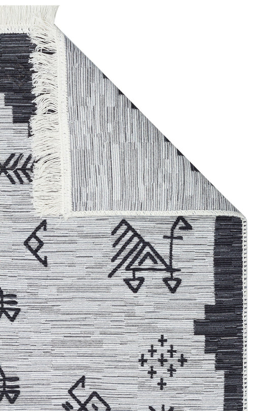 Cotton Kilim Rug - Grey Classic Woven Double Sided Washable Area Rug