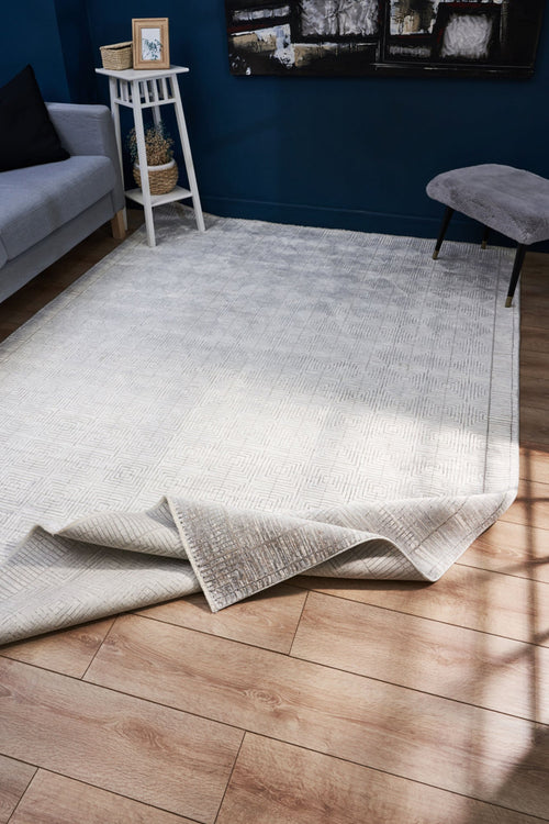 Modern Bamboo Area Rug – Machine Made Cream Rug for Living Room Heating