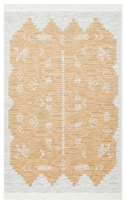 Yellow Geometric Kilim - Cotton Kilim Rug | Washable Double Sided Woven Rug