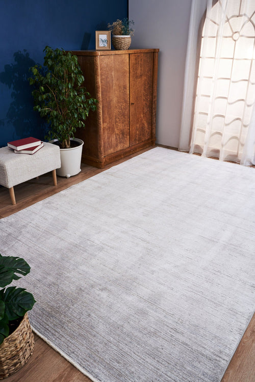 Modern Bamboo Area Rug – Grey Machine Made Rug for Living Room & Kitchen