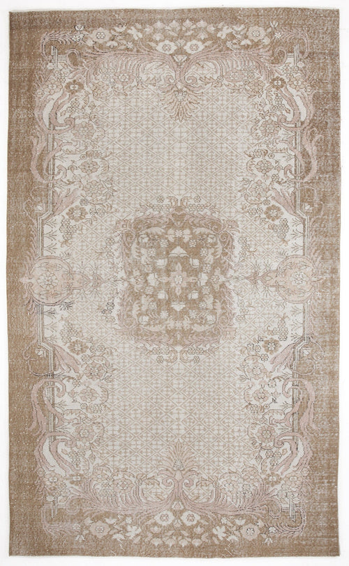 Atina Beige Vintage Wool Handmade Area Rug 6'3" x 10'7"