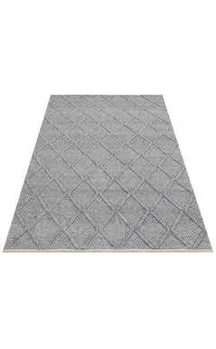 Hand-Knitted Rug - Grey Geometric Flatweave Carpet with Soft Texture