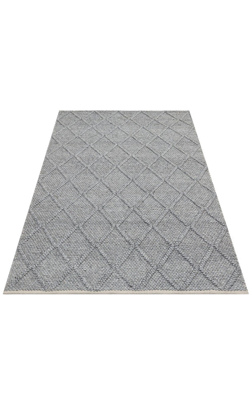 Hand-Knitted Rug - Grey Geometric Flatweave Carpet with Soft Texture