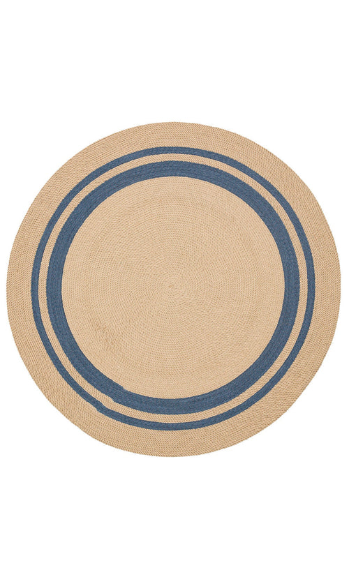 Round Jute Rug - Beige Cotton Geometric Flatweave Soft Texture Carpet