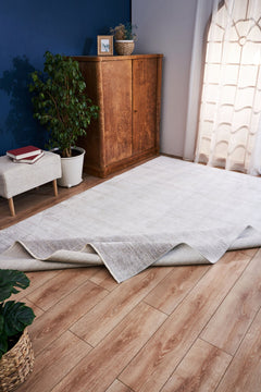 Modern Bamboo Area Rug – Grey Machine Made Rug for Living Room & Kitchen