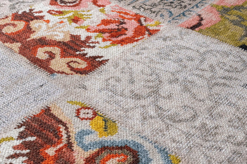 Patchwork Area Rug - White Cotton Chenille Carpet With Digital Print Design