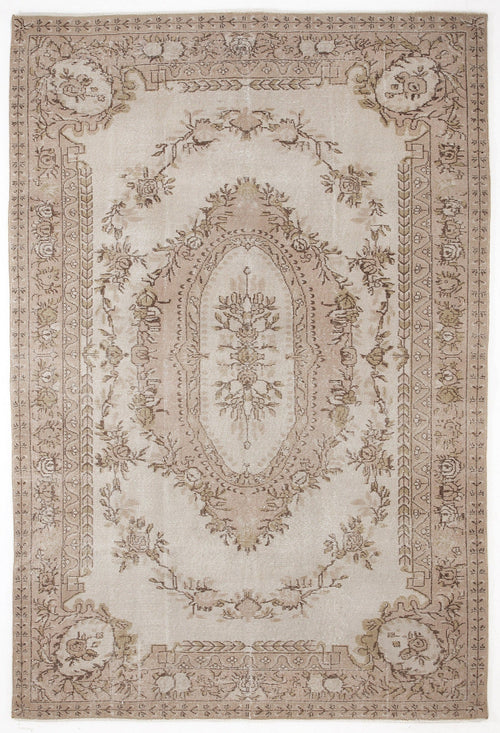 Atina Beige Vintage Wool Handmade Area Rug 6'4" x 9'5"