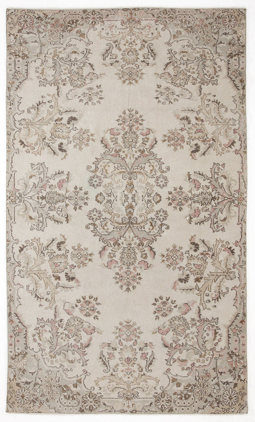 Atina Beige Vintage Wool Handmade Area Rug 6'2" x 9'4"