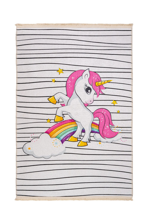 Kids Pink Rug - Digital Print Cotton Chenille Carpet for Playroom Floor Covering