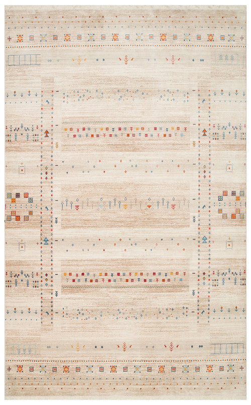 Cream Geometric Area Rug - Machine Made Rug With Soft Texture & Dust Free Design