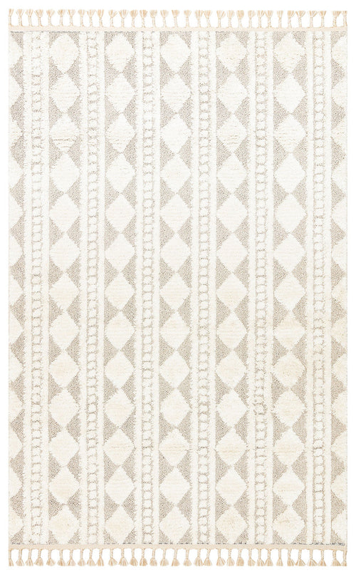 Beige Geometric Area Rug – Machine Made Rug With Soft Texture & Non Slip Backing