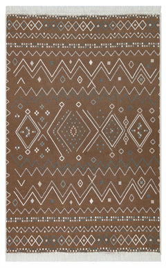 Ethnic Cotton Kilim - Beige Woven Rug Double Sided Washable Non Slip