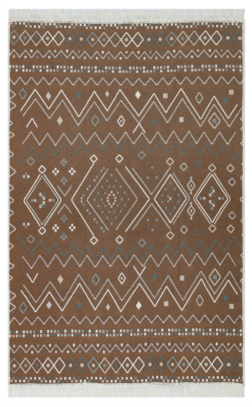 Ethnic Cotton Kilim - Beige Woven Rug Double Sided Washable Non Slip