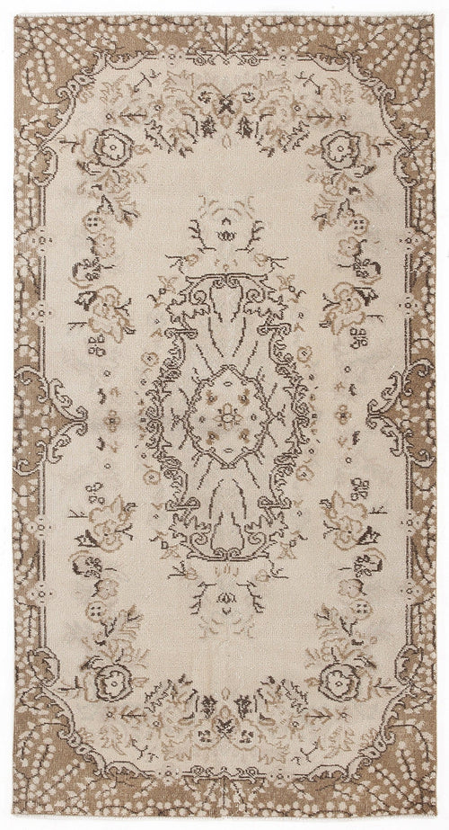 Atina Beige Vintage Wool Handmade Area Rug 3'8" x 7'1"