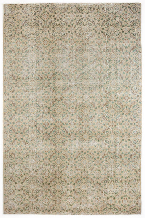 Atina Beige Vintage Wool Handmade Area Rug 6'6" x 9'11"