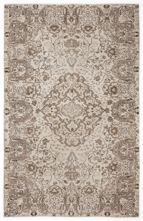 Atina Beige Vintage Wool Handmade Area Rug 5'7" x 8'10"