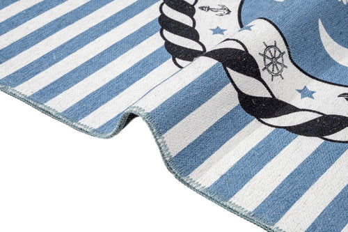 Kids Cotton Rug – Blue Digital Print Chenille Carpet for Children's Room Decor