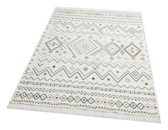 Ethnic Cotton Kilim - Beige Woven Rug Double Sided Washable Non Slip