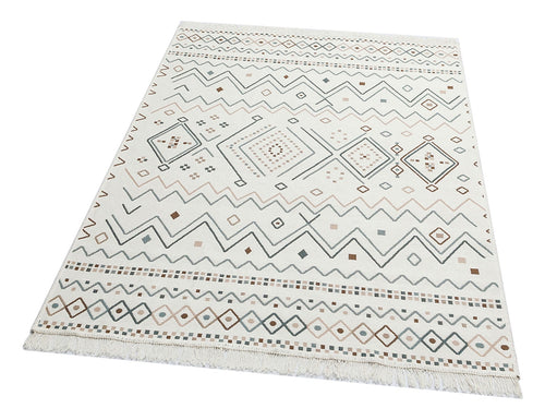 Ethnic Cotton Kilim - Beige Woven Rug Double Sided Washable Non Slip