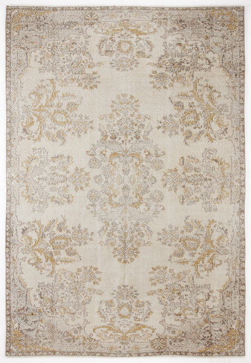 Atina Beige Vintage Wool Handmade Area Rug 6'4" x 9'4"