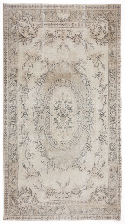 Atina Beige Vintage Wool Handmade Area Rug 5'3" x 9'11"