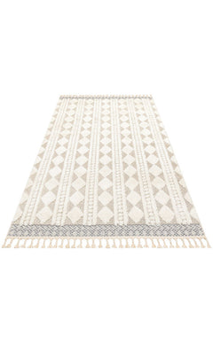 Beige Geometric Area Rug – Machine Made Rug With Soft Texture & Non Slip Backing