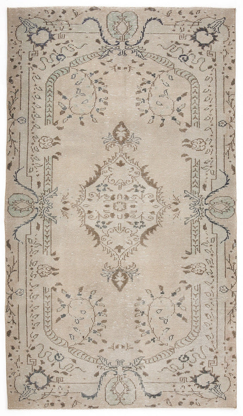 Atina Beige Vintage Wool Handmade Area Rug 5'0" x 8'8"