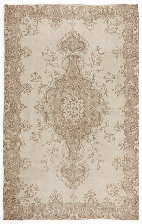 Atina Beige Vintage Wool Handmade Area Rug 5'5" x 8'10"