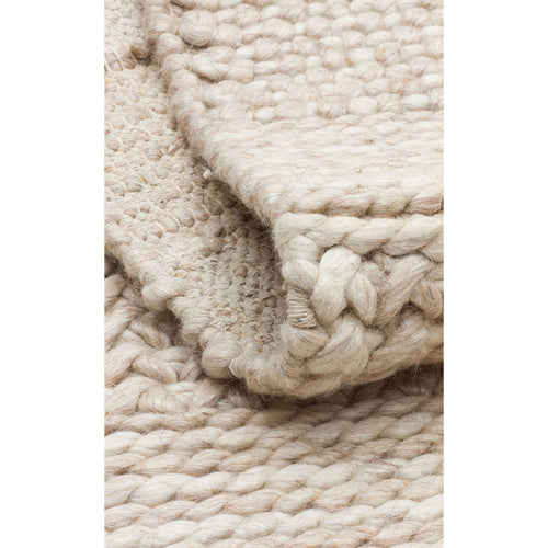 Hand-Knitted Rug – Beige Striped Natural Fiber Rug With Soft Texture
