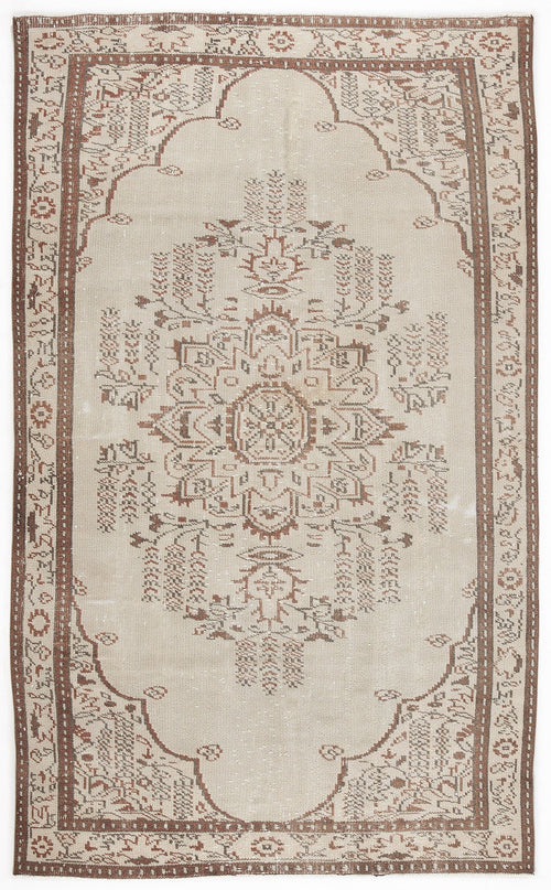 Atina Beige Vintage Wool Handmade Area Rug 5'1" x 8'7"