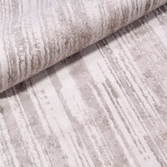 Cream Striped Area Rug - Machine Made Rug With Acrylic Yarn & Laser Cut Edges