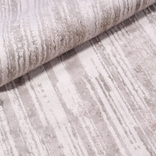 Cream Striped Area Rug - Machine Made Rug With Acrylic Yarn & Laser Cut Edges