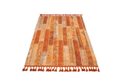 Orange Patchwork Area Rug - Cotton Chenille Digital Print Carpet for Living Room