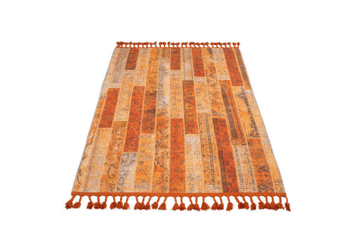 Orange Patchwork Area Rug - Cotton Chenille Digital Print Carpet for Living Room
