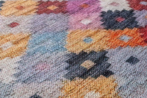 Pink Floral Area Rug - Cotton Chenille Digital Print Carpet for Living Room