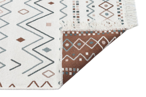 Ethnic Cotton Kilim - Beige Woven Rug Double Sided Washable Non Slip