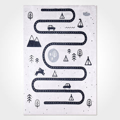 Kids Chenille Rug - White Cotton & Polyester Chenille Washable Non Slip Carpet